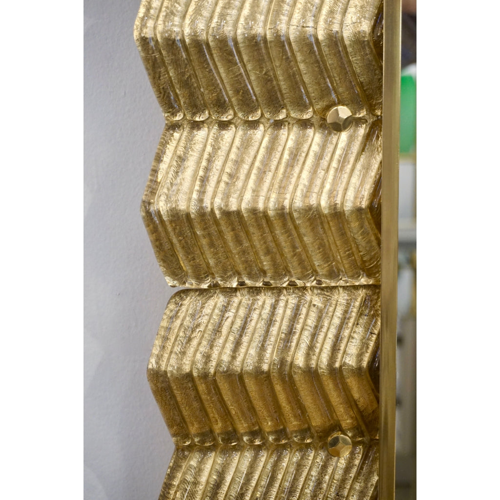 Bespoke Italian Art Deco Design Ruffled Gold Murano Glass Brass Mirror
