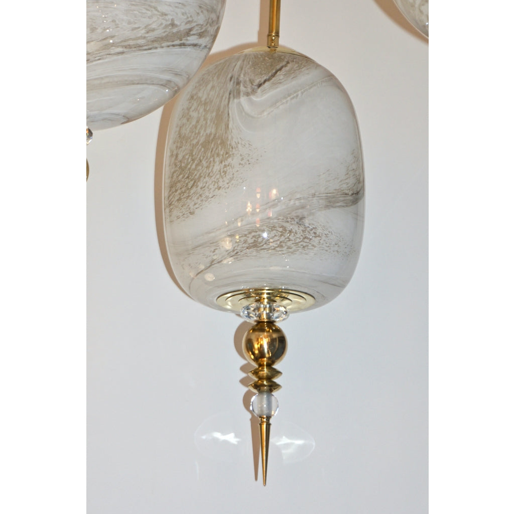 Bespoke Italian Brass & Cream White Alabaster Glass Cylinder Pendant / Lantern