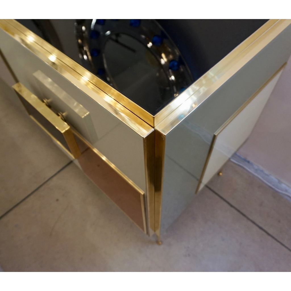 Bespoke Italian Black Cream Green Ochre Geometric Postmodern Cabinet/Sideboard