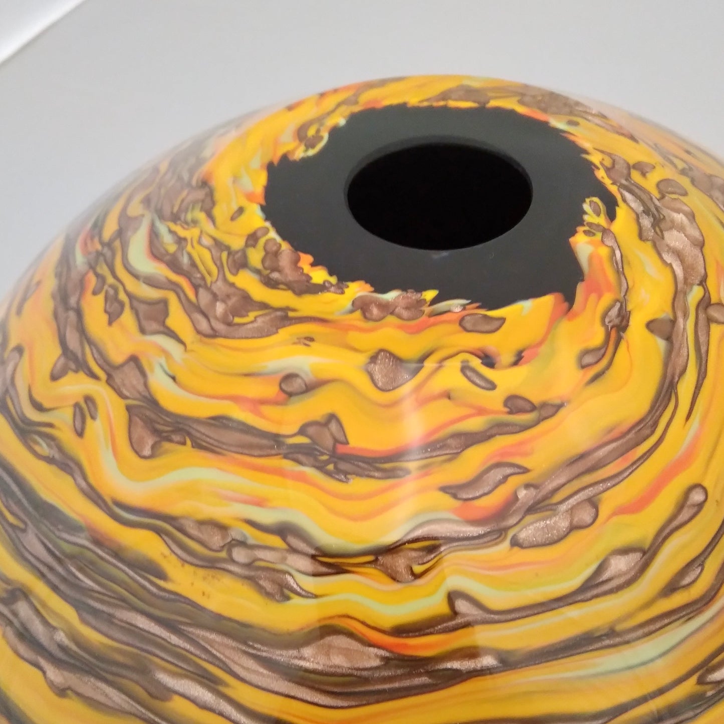 Formia 1980s Modern Round Brown Yellow Red Orange Gold Murano Glass Vase