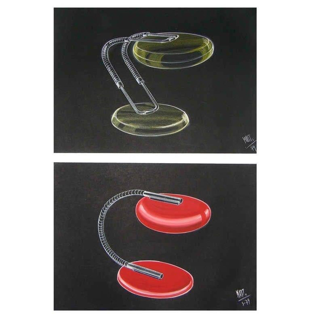1979 Italian Design Drawing Sketch for a Desk Light Project by Luciano Mattioli