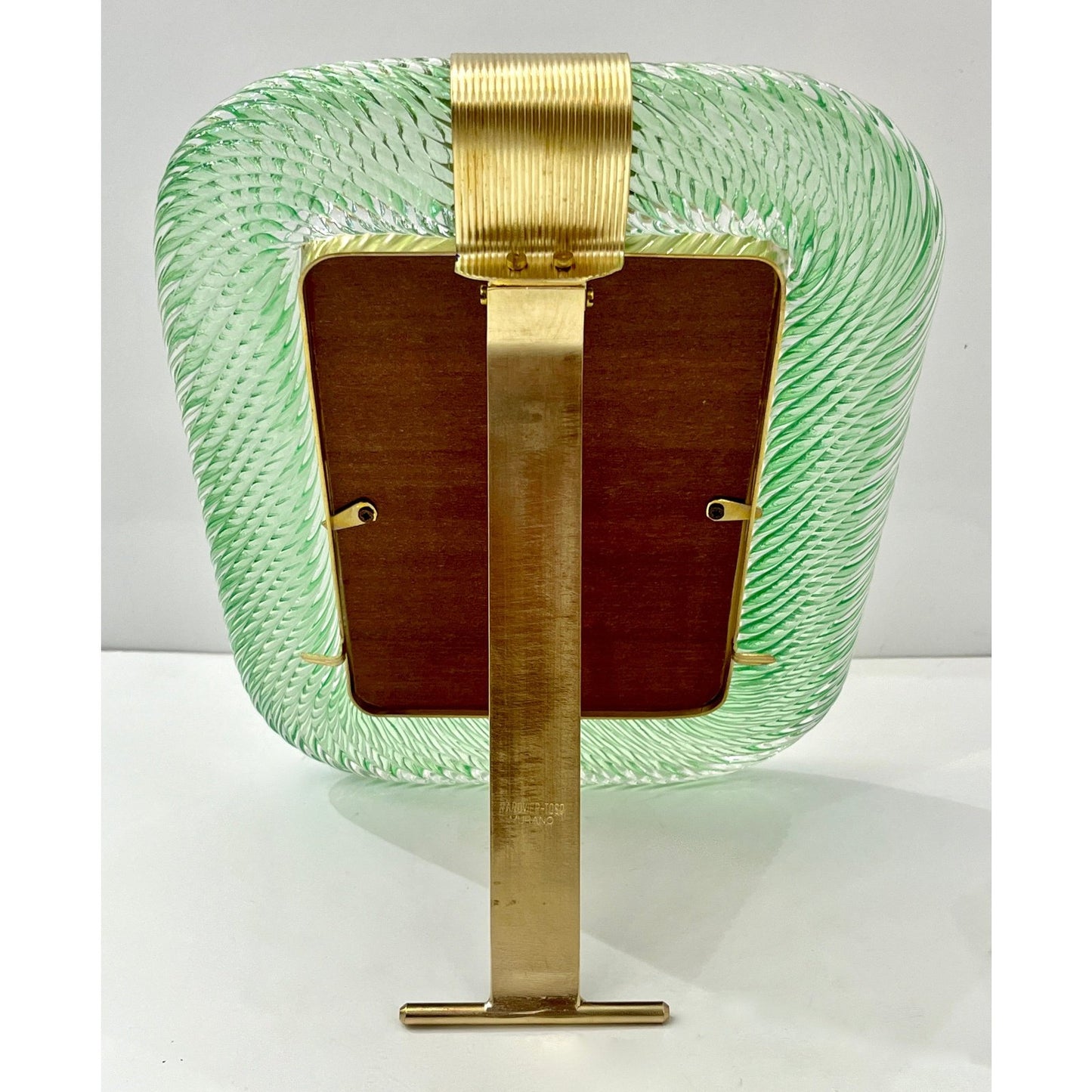 2000s Barovier Toso Italian Chartreuse Green Murano Glass Brass Picture Frame