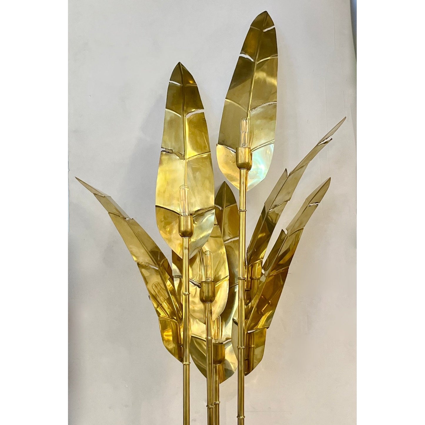 Contemporary Italian Art Deco 7-Leaf Palm Tree Organic Modern Brass Floor Lamp