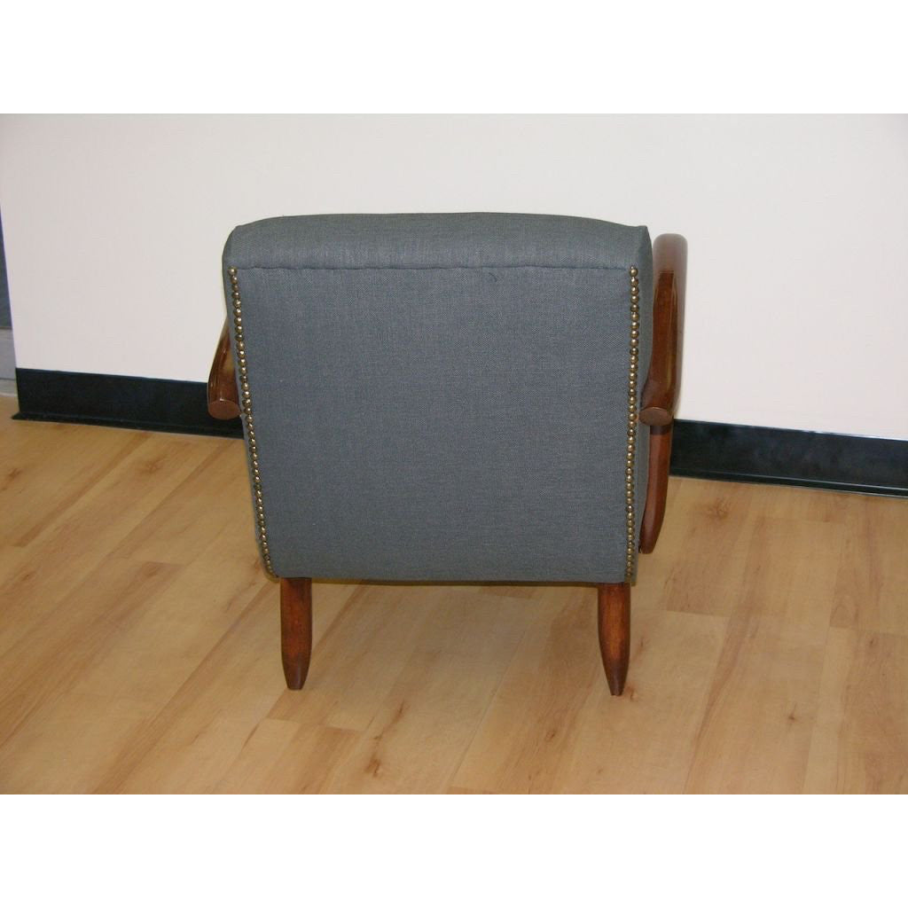 1960s Vintage Walnut Pair of Italian Modern Design Armchairs in Gray Blue Denim - Cosulich Interiors & Antiques