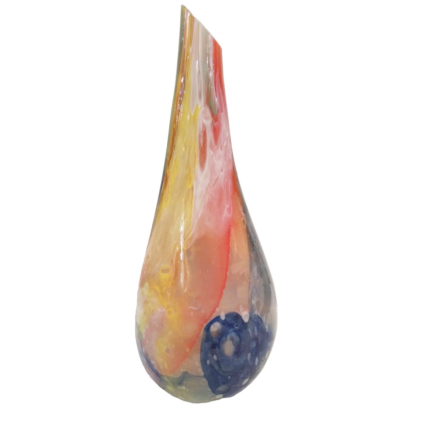 Italian Yellow Red Blue Silver Overlaid Crystal Murano Glass Sculpture Vase