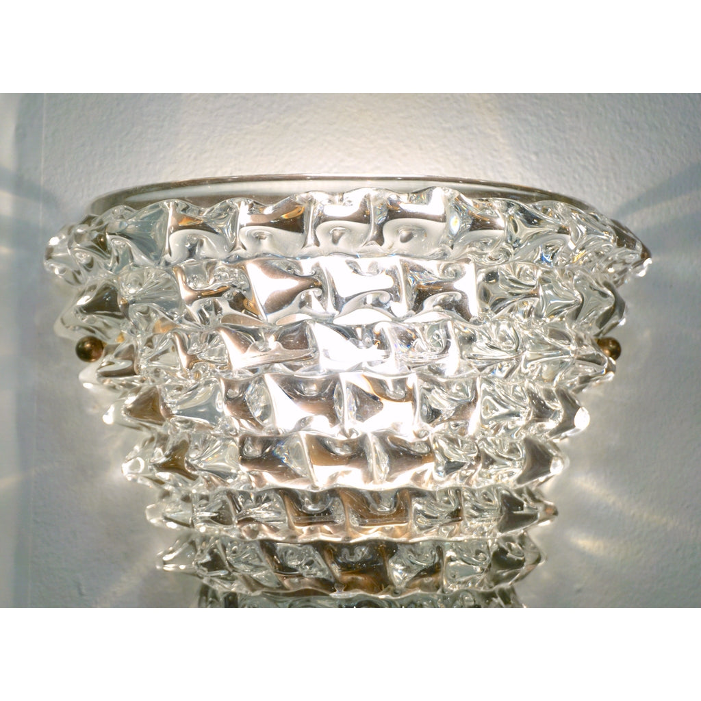 Contemporary Italian Brass & Crystal Rostrato Textured Murano Glass Sconces