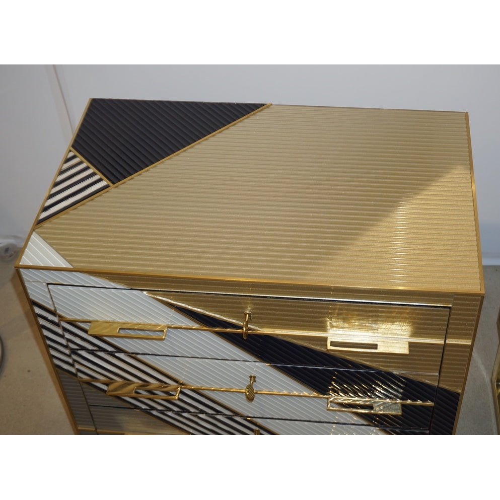 Italian Postmodern Navy Blue Cream Gold Gray Chest/Nightstand on Square Brass Legs