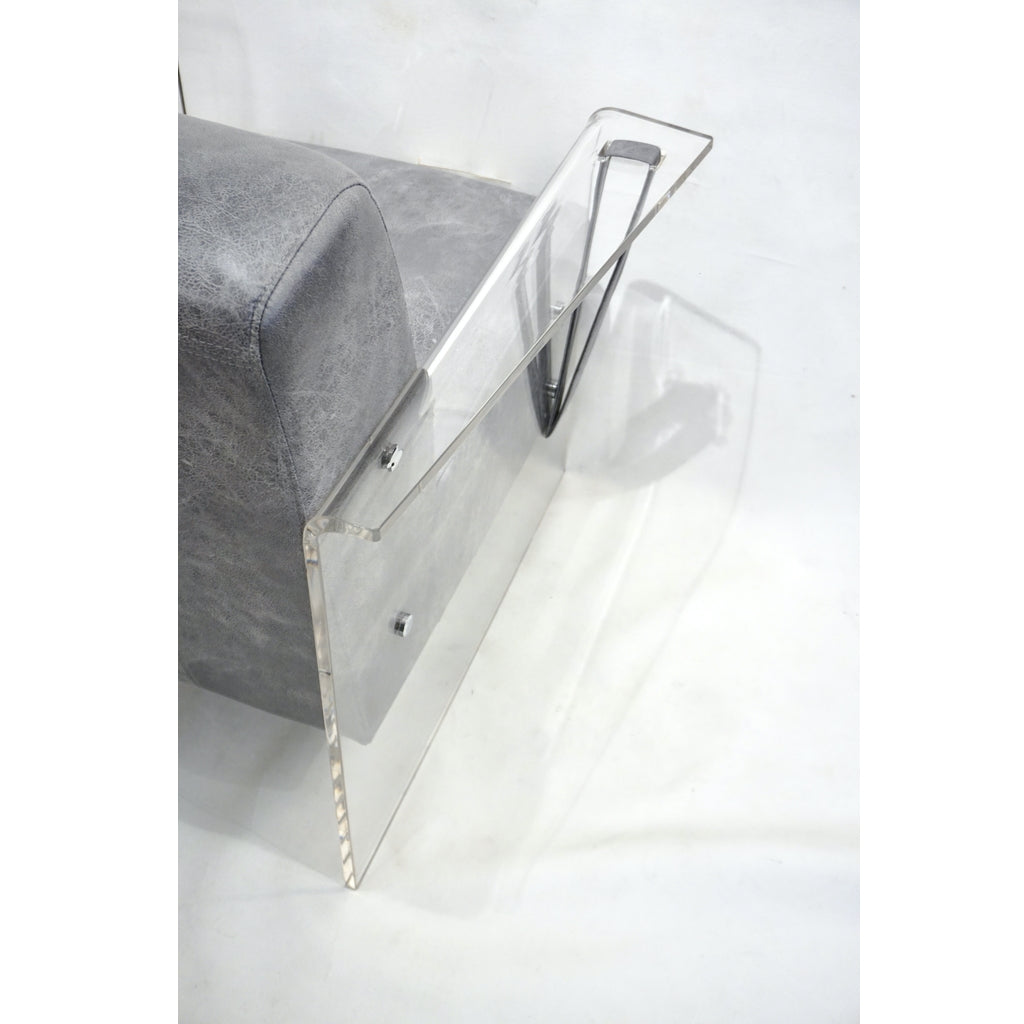 Bespoke Modernist Lucite Acrylic Lounge Armchair in Motley Gray Faux Leather