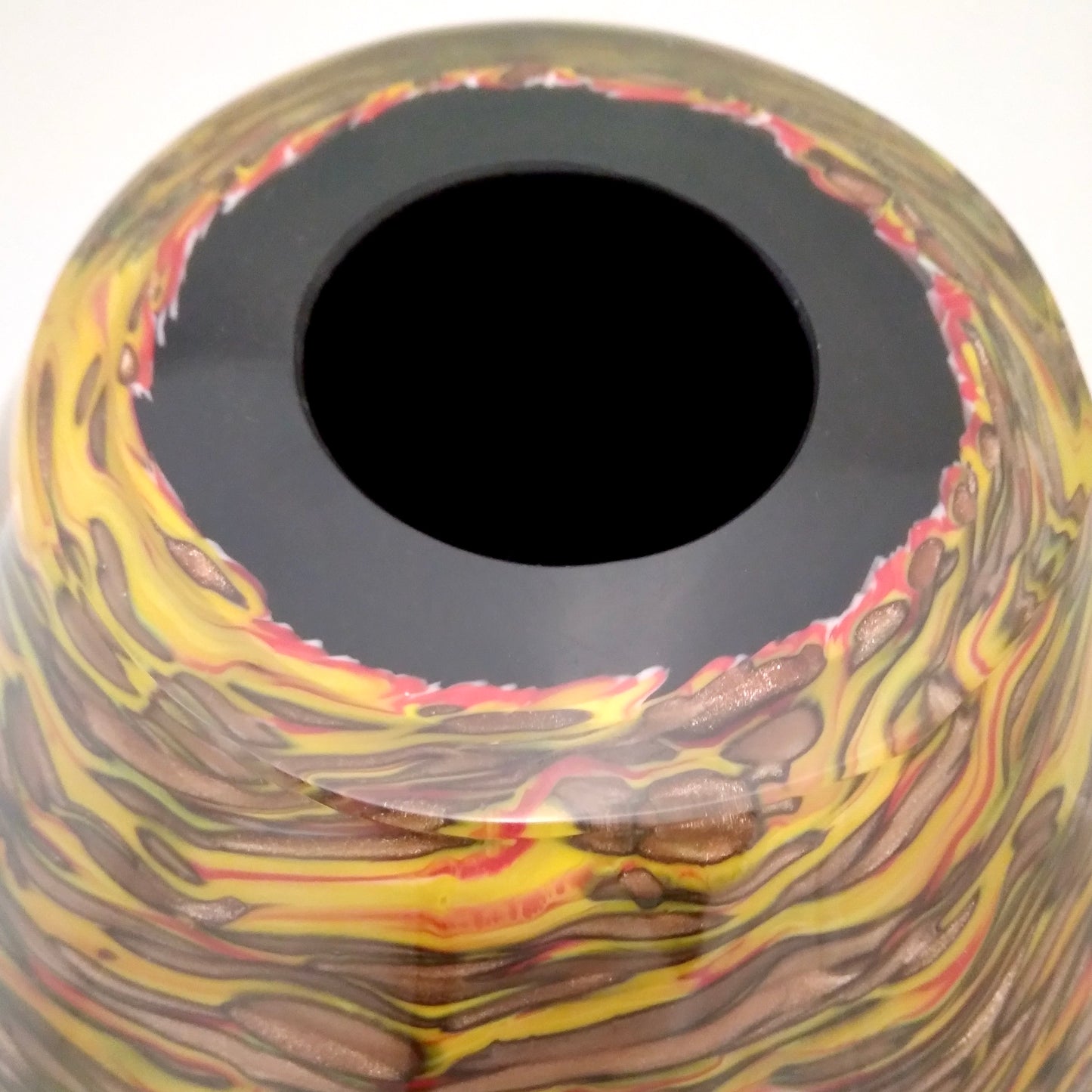 Formia 1980s Modern Ovoid Brown Yellow Red Orange Gold Murano Glass Vase