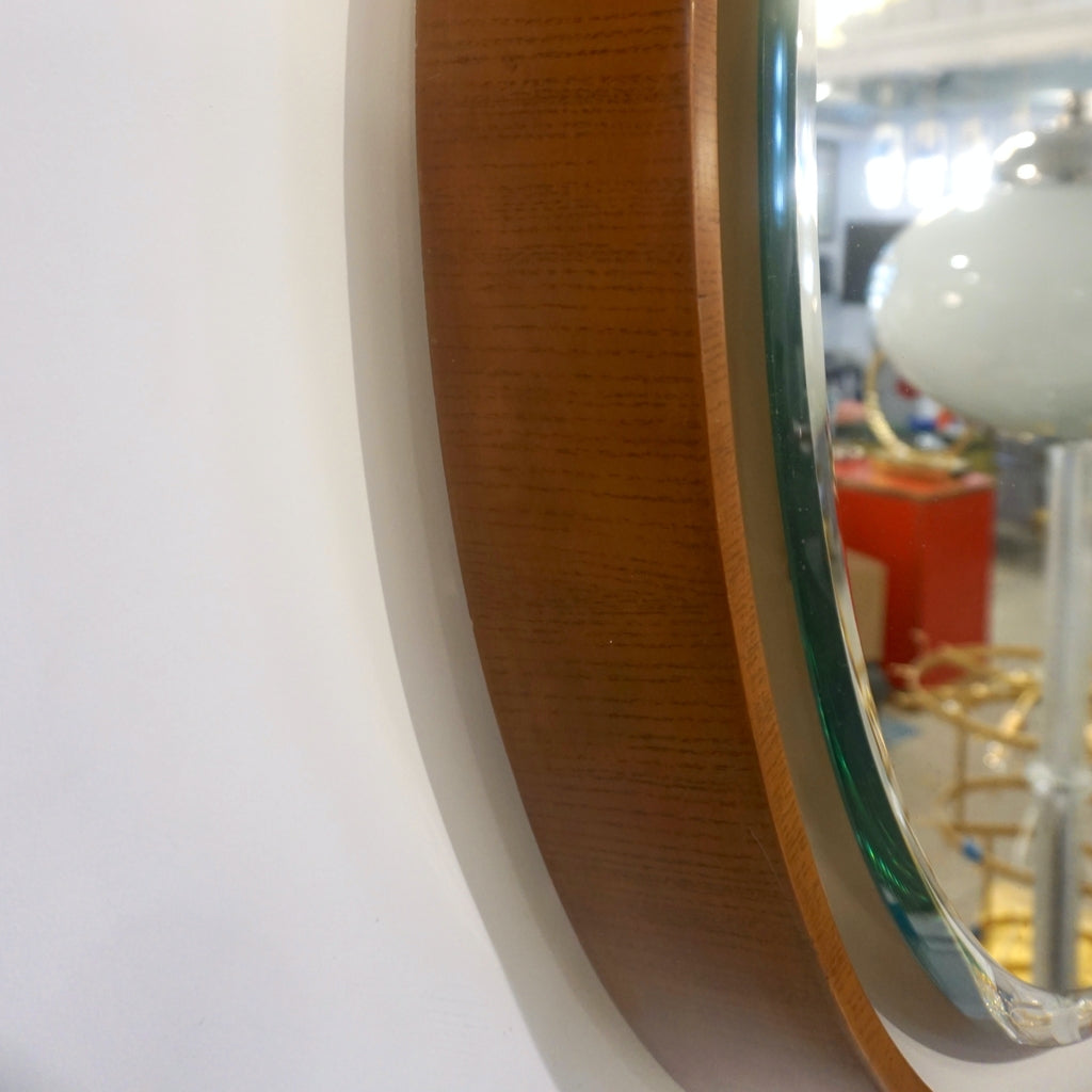 1970s Italian Vintage White Framed Cherry Wood Back Lit Oval Wall Mirror