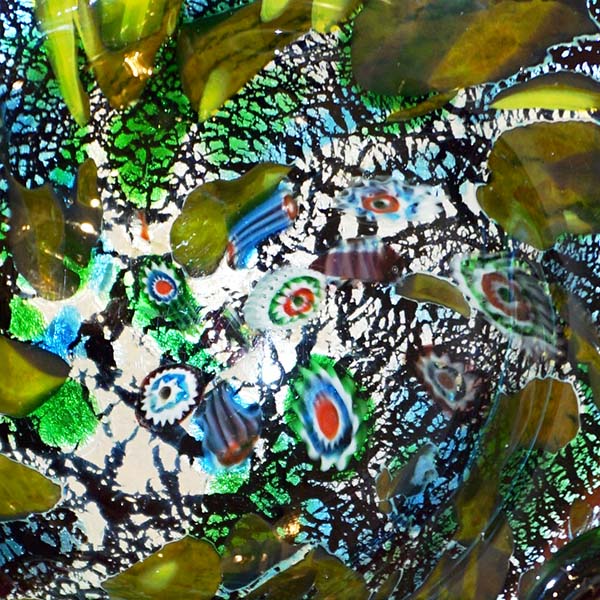 1950 Antique Italian Silver Leaf Purple Green Blue Murano Glass Catch-All/ Bowl