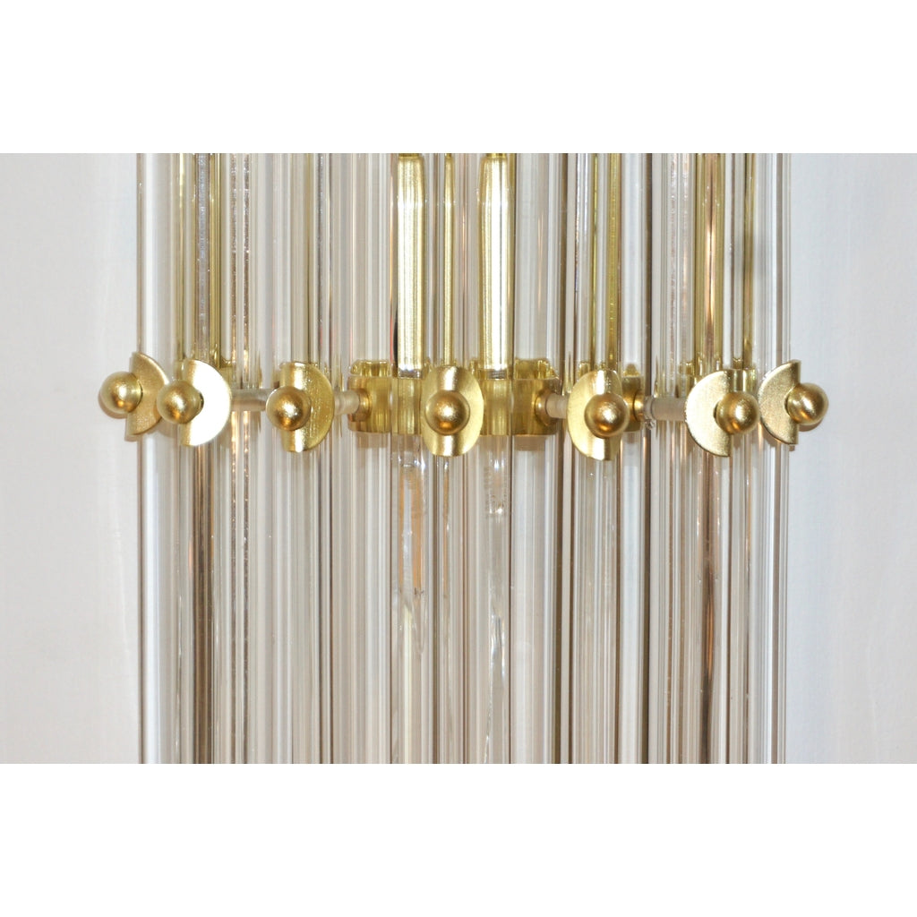 Italian Contemporary Minimalist Pair of Satin Brass Crystal Murano Glass Sconces