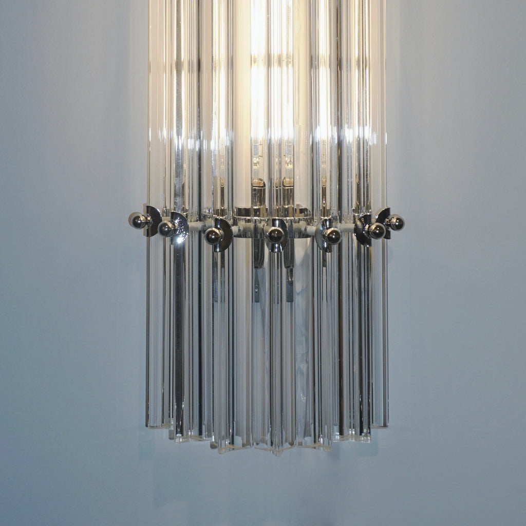 Italian Contemporary Minimalist Pair of Nickel & Crystal Murano Glass Sconces
