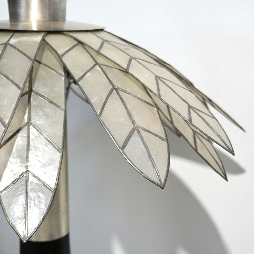1975 Banci Italian Art Deco Pair of Mother of Pearl & Black Ebonized Palm Lamps