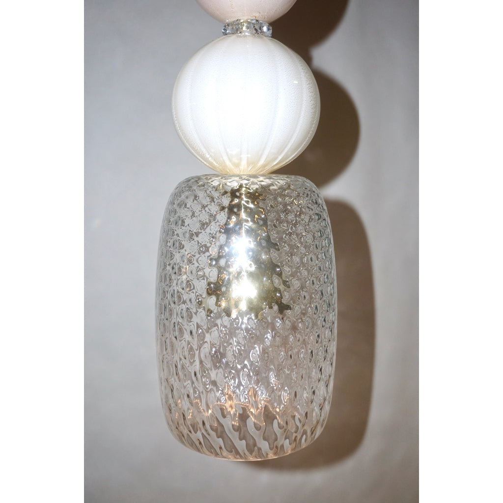 Contemporary Bespoke Italian Crystal Pink Gold Cream Murano Glass Pendant Light