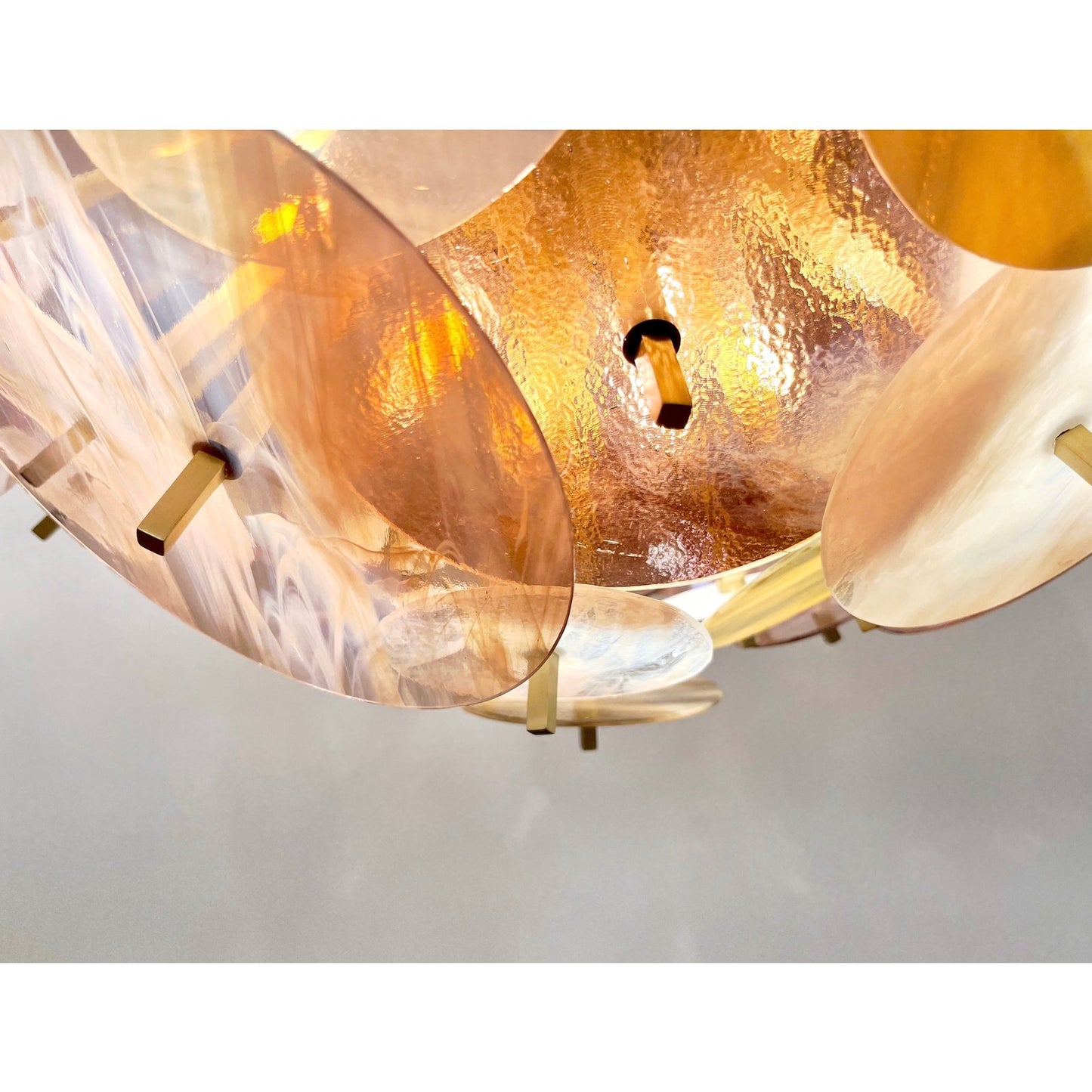 Modern Italian Pastel Rose Pink Yellow White Murano Glass Sputnik Flushmount