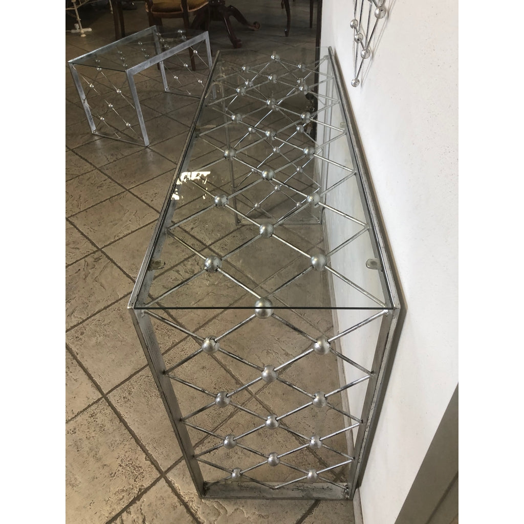 Italian Modern Industrial Design Criss Cross Fretwork Iron Console / Hall Table