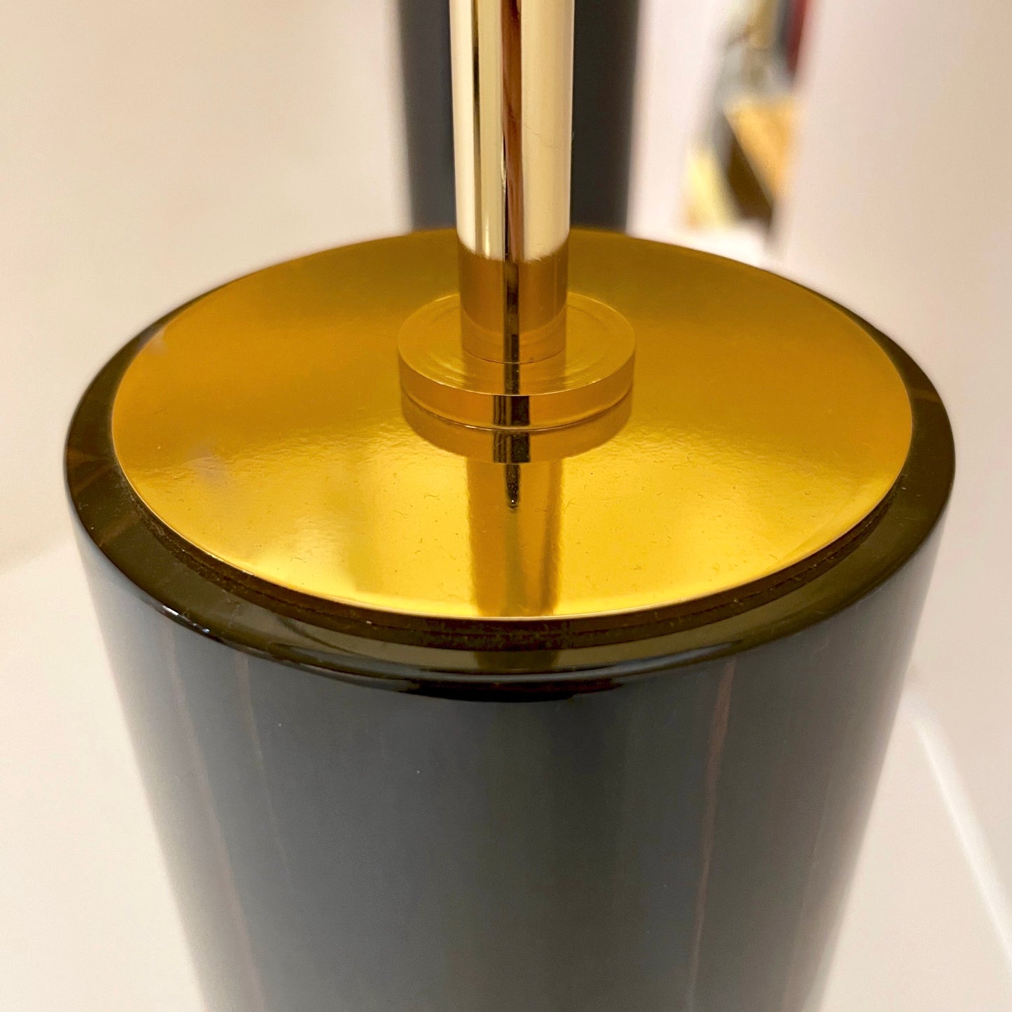 Spanish Art Deco Design Pair of Black Brown Veneer & Gold Leaf Cylindrical Lamps