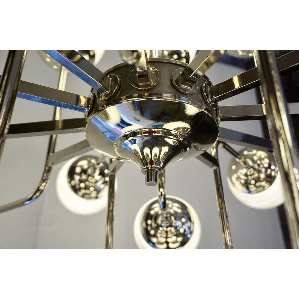 Bespoke Italian Modern 24-Light Alabaster Murano Glass Custom Nickel Chandelier