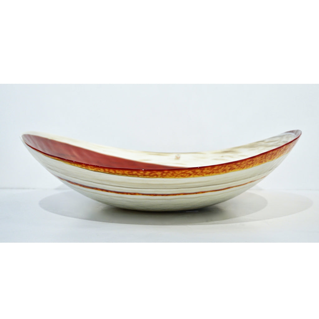 Organic Italian Pearl White Murano Glass Bowl with Swirled Wine Red Murrine
