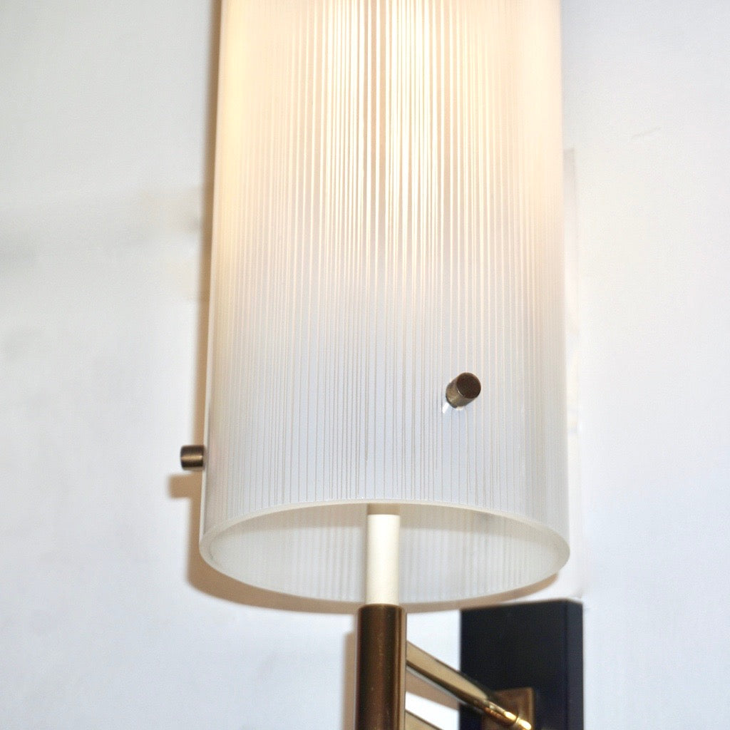 Casey Fantin 1950s Italian Modernist White Striped Frosted Glass Wall Light