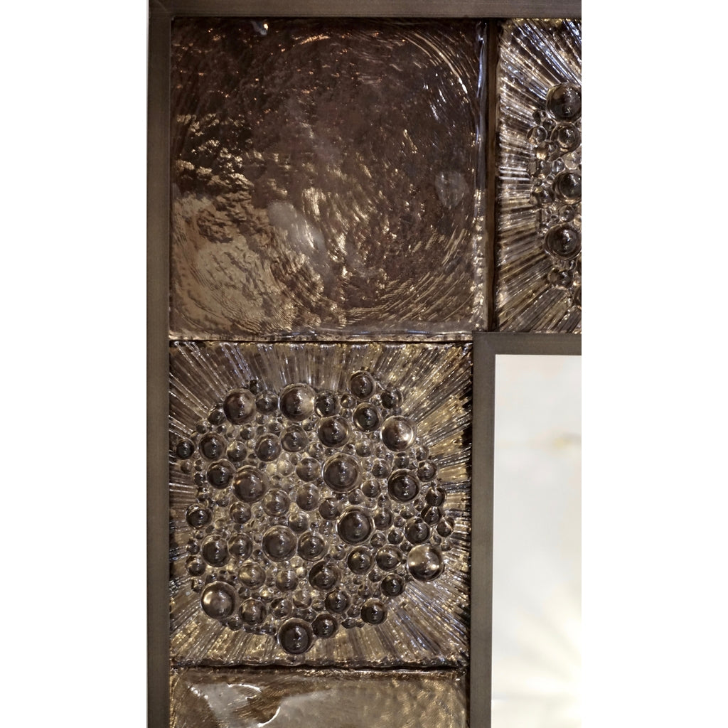 Bespoke Italian Smoked Amber Mirrored Murano Glass Geometric Bronze Tile Mirror