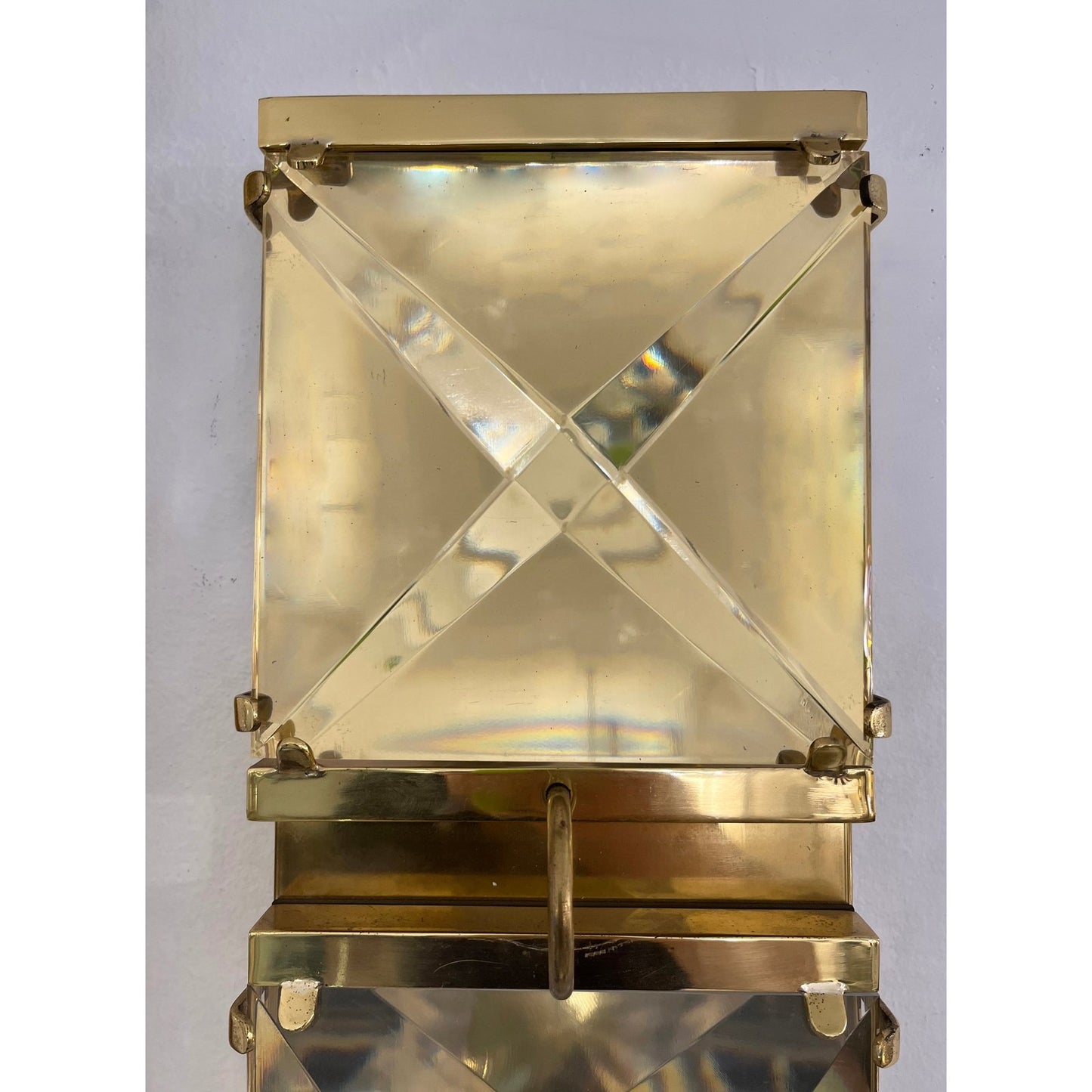 Italian Hollywood Regency Sculptural Crystal Lucite Decorative Tall Wall Lights