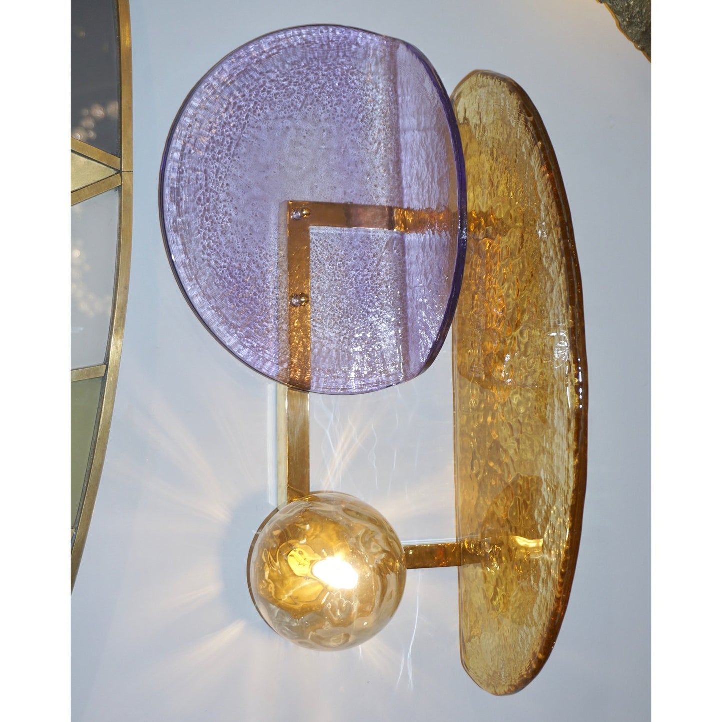 Contemporary Italian Amethyst Amber Murano Glass Post-Modern Gold Brass Sconce