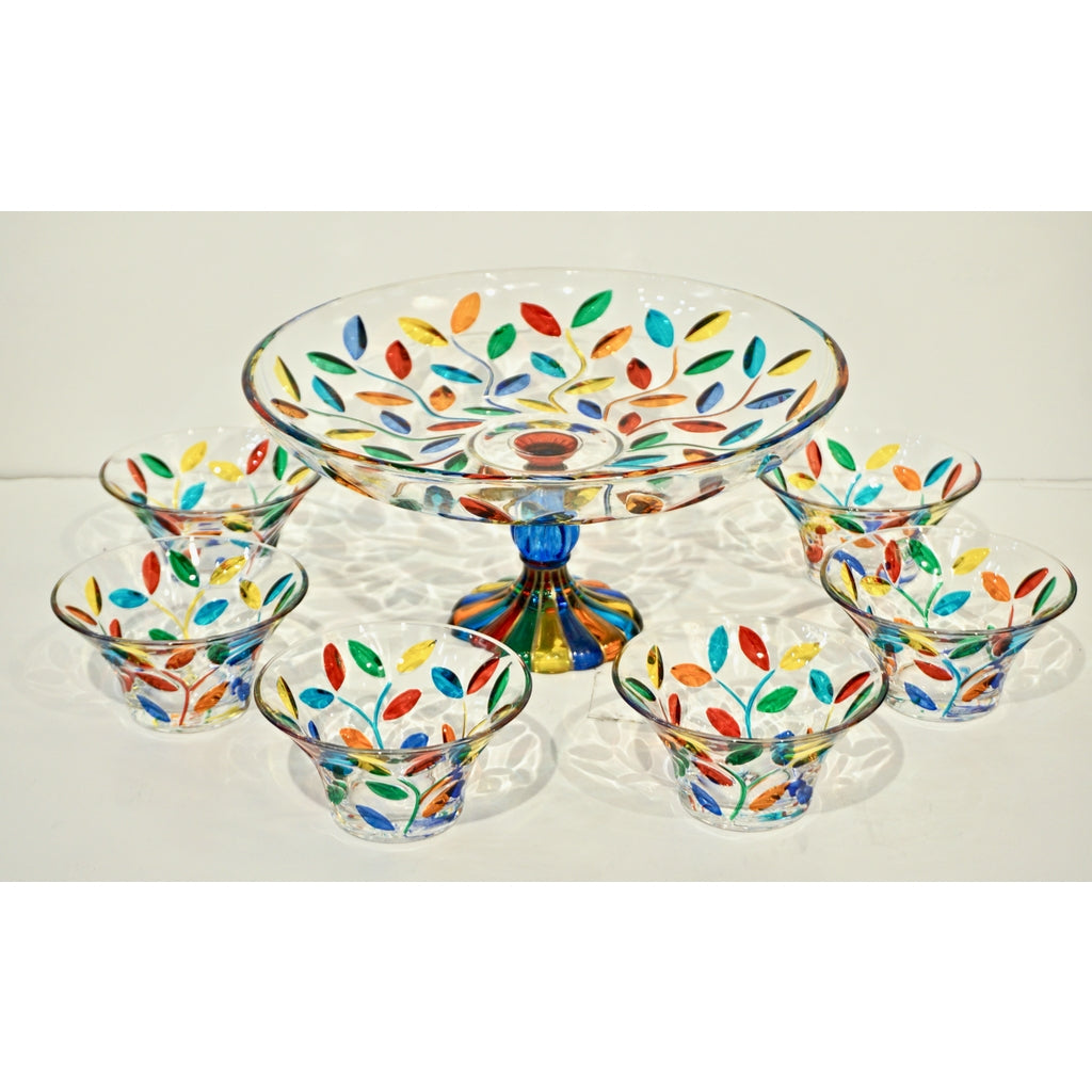 Colleoni Modern Set of 6 Crystal Murano Glass Cups / Bowls with Colorful Leaves
