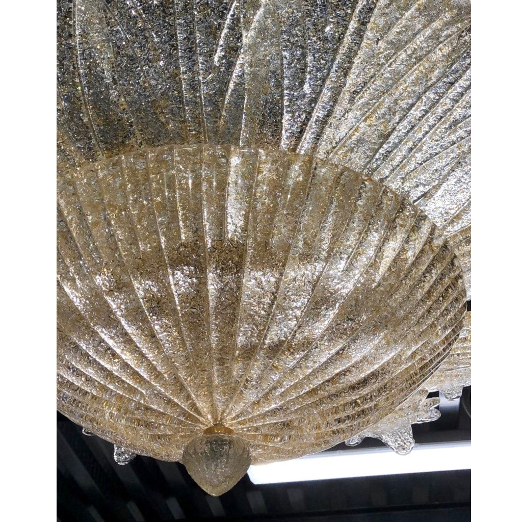 Contemporary Italian Custom Amber Textured Murano Glass Flower Flush Mount