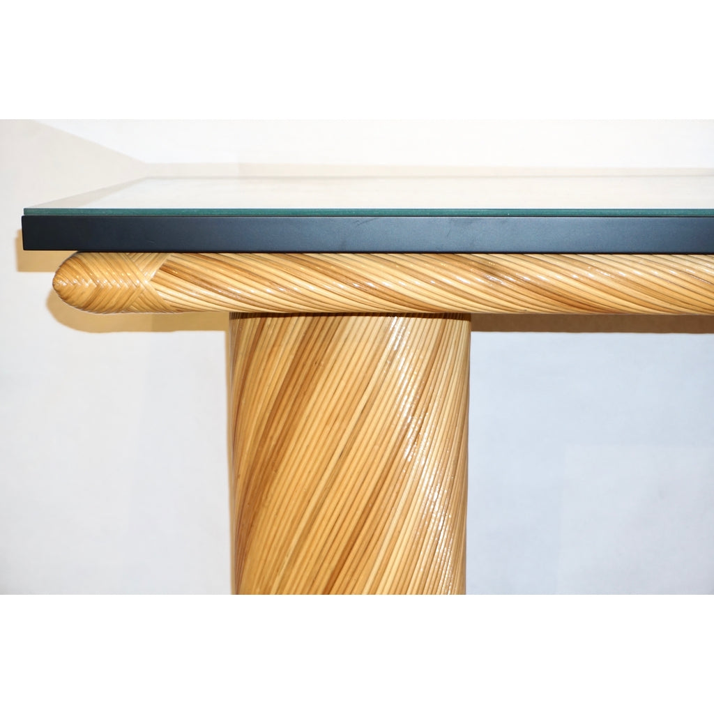 1970s Howard Dilday Organic Rattan Console Table with Black Lacquer Border