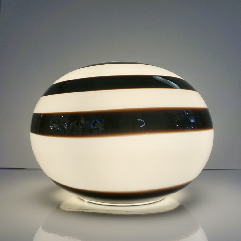 1990s Italian Mid-Century Modern Pair of Brown & Cream Globe Sphere Glass Lamps