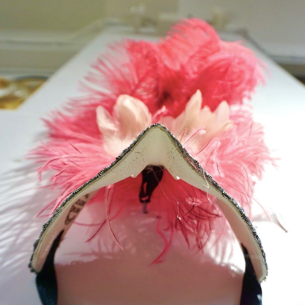 Italian Modern Venetian Handmade Pink and Silver Carnival Mask with Feathers
