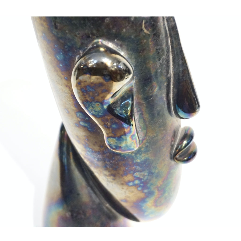 Italian Modernist Black Iridescent Murano Glass Sculpture in the Shape of a Head
