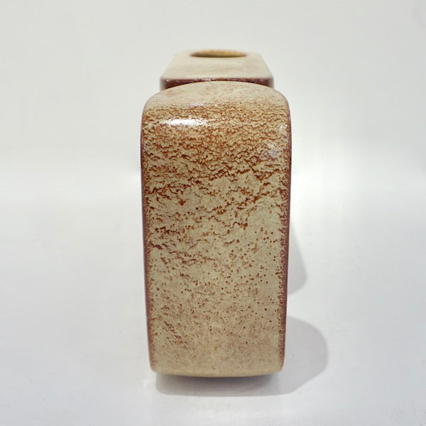 1960 Bertoncello Italian Vintage Ceramic Abstract Sculpture Beige Cubist Vase