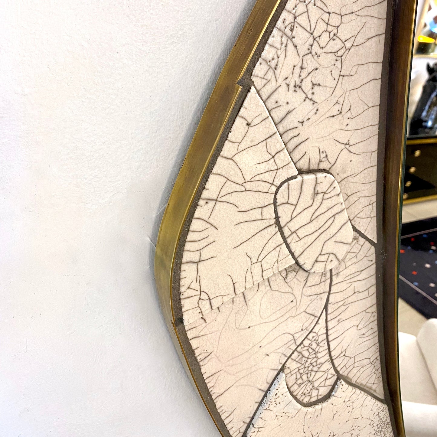 Italian Deconstructed Japanese Style Rose Beige Ceramic Bronze Mirror Sculpture