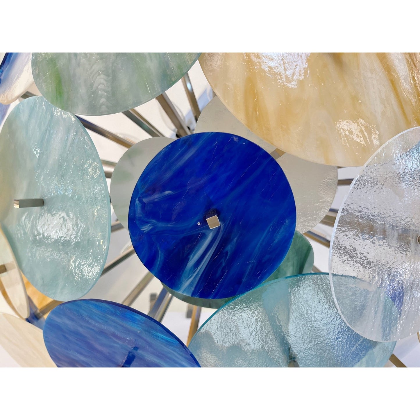 Contemporary Italian Yellow White Blue Green Murano Glass Sputnik Flush mount