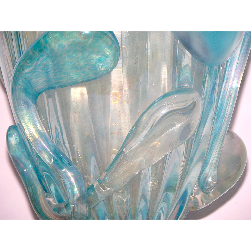 1970 Italian Modern Pair of Vintage Aquamarine Sea Blue Murano Glass Table Lamps