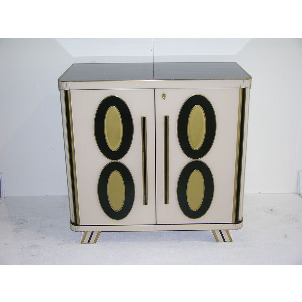 1970s Italian Art Deco Design Pair of Gold Black and White Cabinets or Side Tables