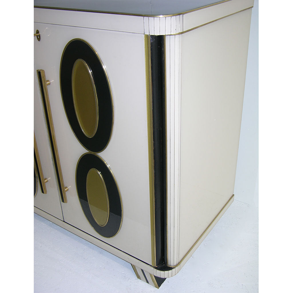 1970s Italian Art Deco Design Pair of Gold Black and White Cabinets or Side Tables