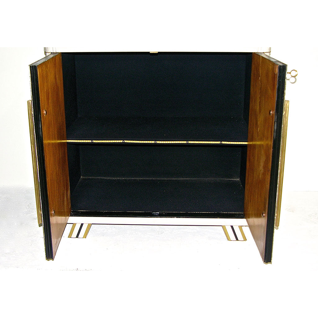 1970s Italian Art Deco Design Pair of Gold Black and White Cabinets or Side Tables