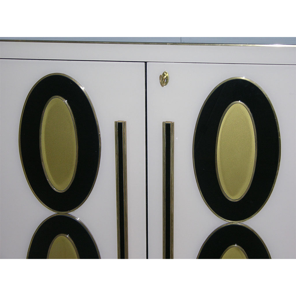 1970s Italian Art Deco Design Pair of Gold Black and White Cabinets or Side Tables