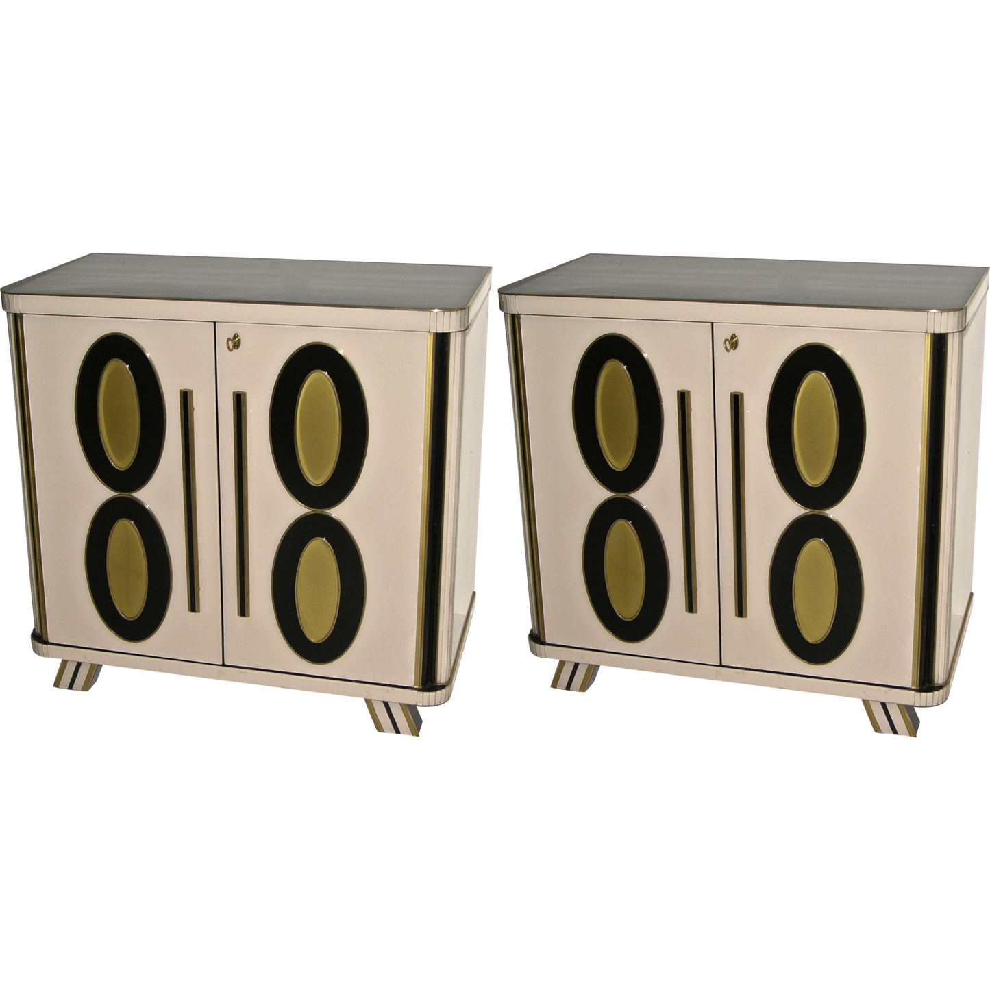 1970s Italian Art Deco Design Pair of Gold Black and White Cabinets or Sideboard - Cosulich Interiors & Antiques