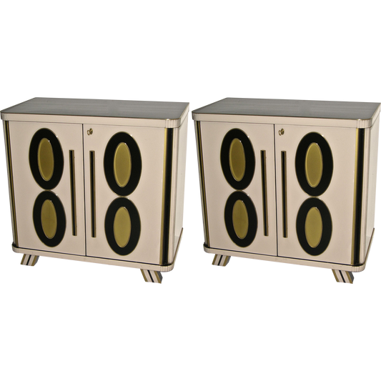 1970s Italian Art Deco Design Pair of Gold Black and White Cabinets or Sideboard - Cosulich Interiors & Antiques