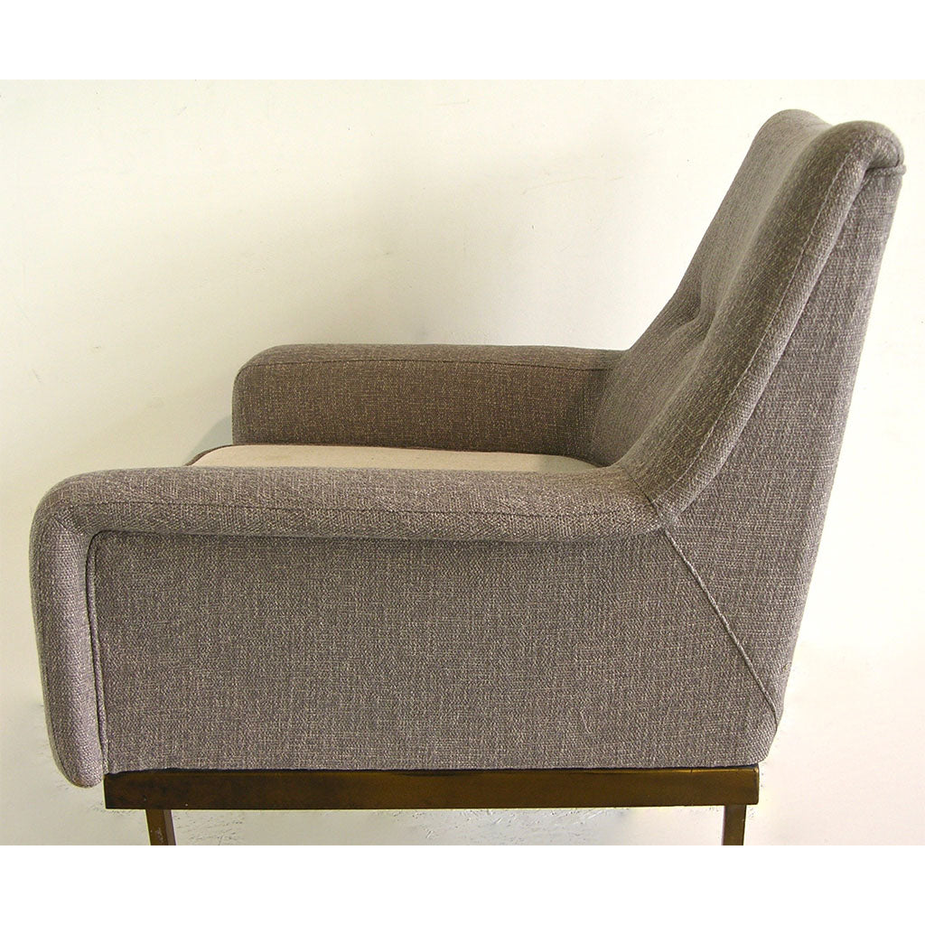 Arflex 1970s Italian Brass and Two-Tone Ivory Cream and Gray Cozy Armchair - Cosulich Interiors & Antiques