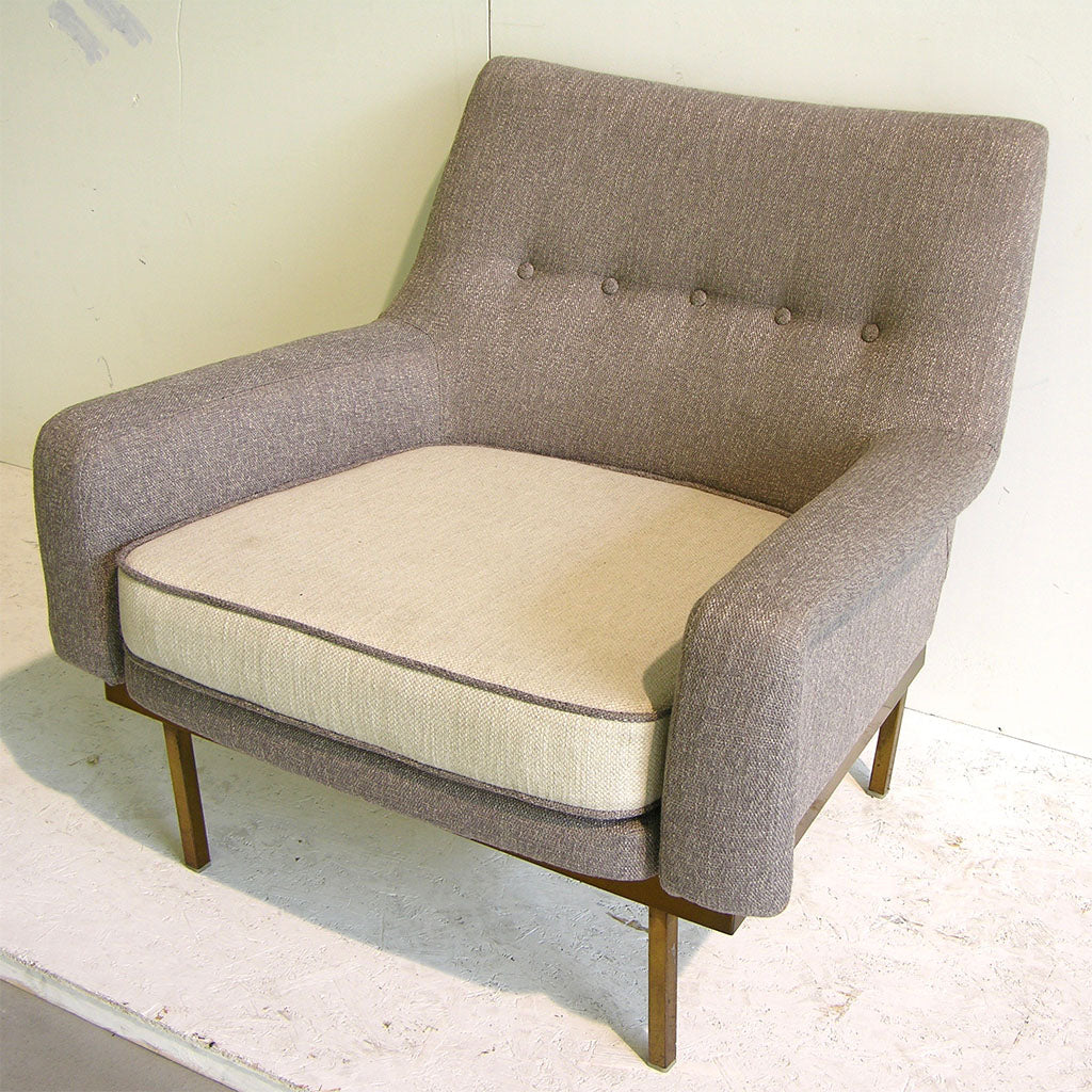 Arflex 1970s Italian Brass and Two-Tone Ivory Cream and Gray Cozy Armchair - Cosulich Interiors & Antiques