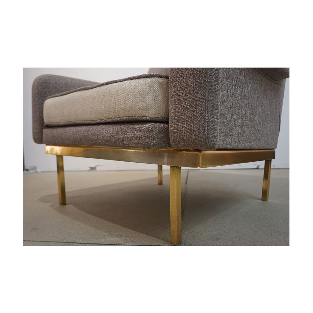 Arflex 1970s Italian Brass and Two-Tone Ivory Cream and Gray Cozy Armchair - Cosulich Interiors & Antiques