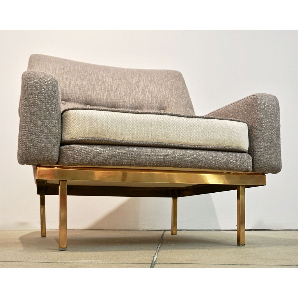 Arflex 1970s Italian Brass and Two-Tone Ivory Cream and Gray Cozy Armchair - Cosulich Interiors & Antiques