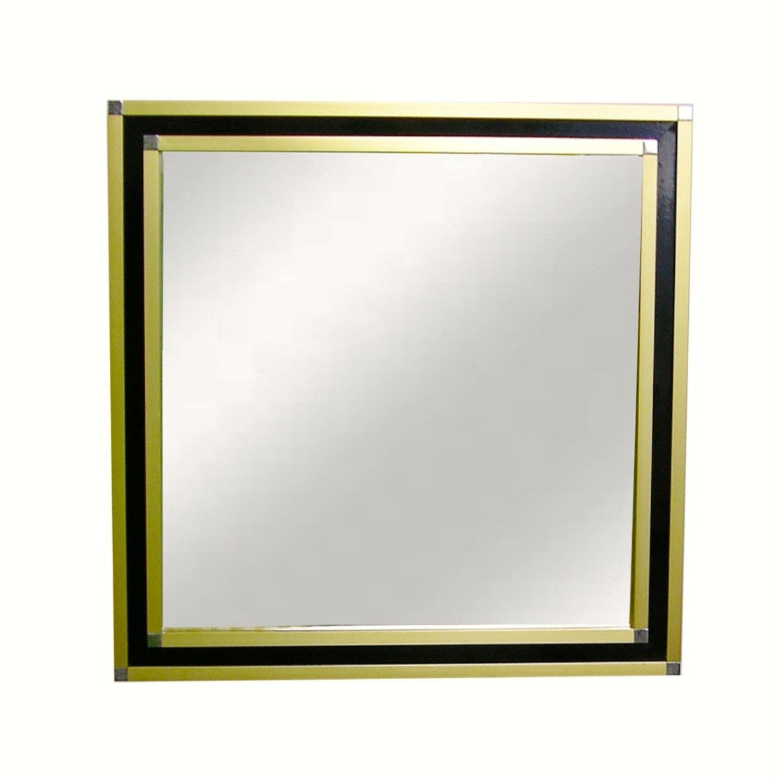 Mario Sabot Italian 1970s Modern Brass and Black Square Wall Mirror