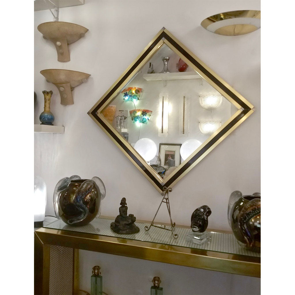 Mario Sabot Italian 1970s Modern Brass and Black Square Wall Mirror